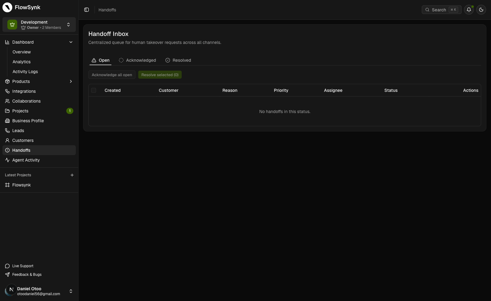 Handoff Inbox (Dark)
