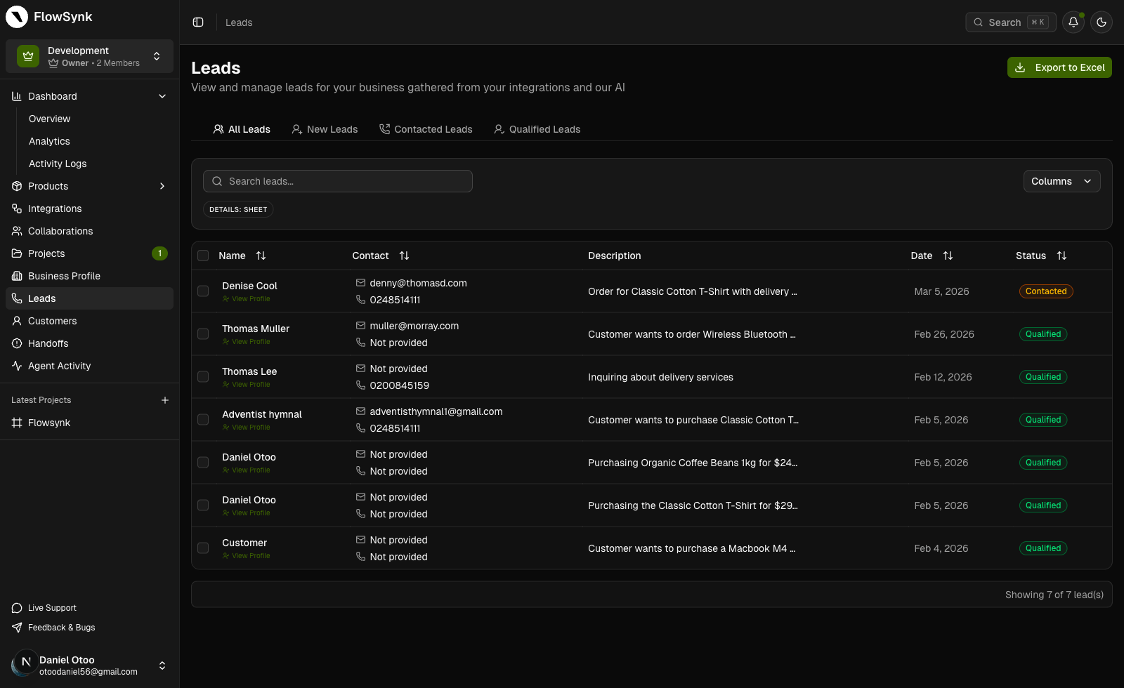 Leads Management (Dark)