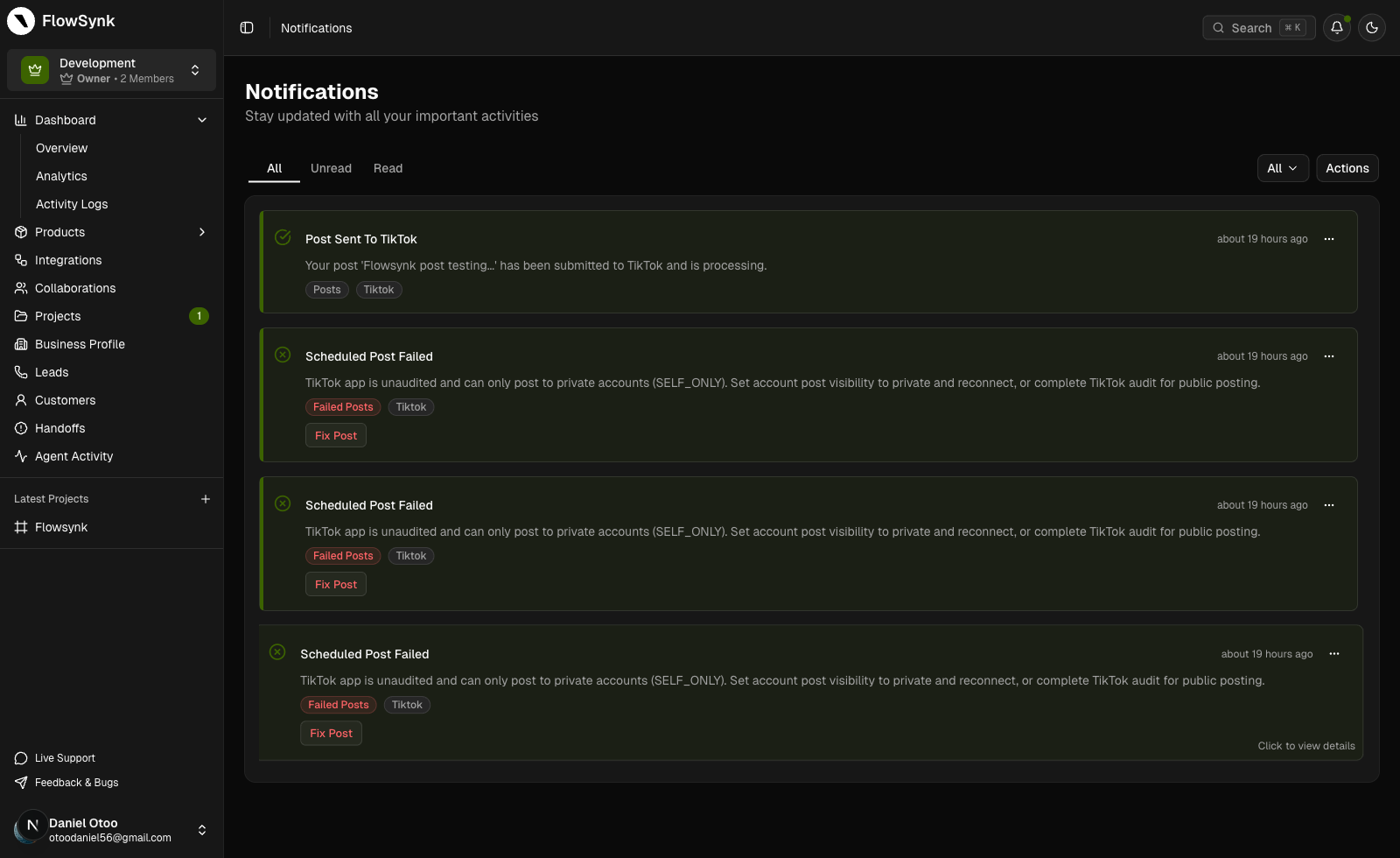 Notifications Center (Dark)
